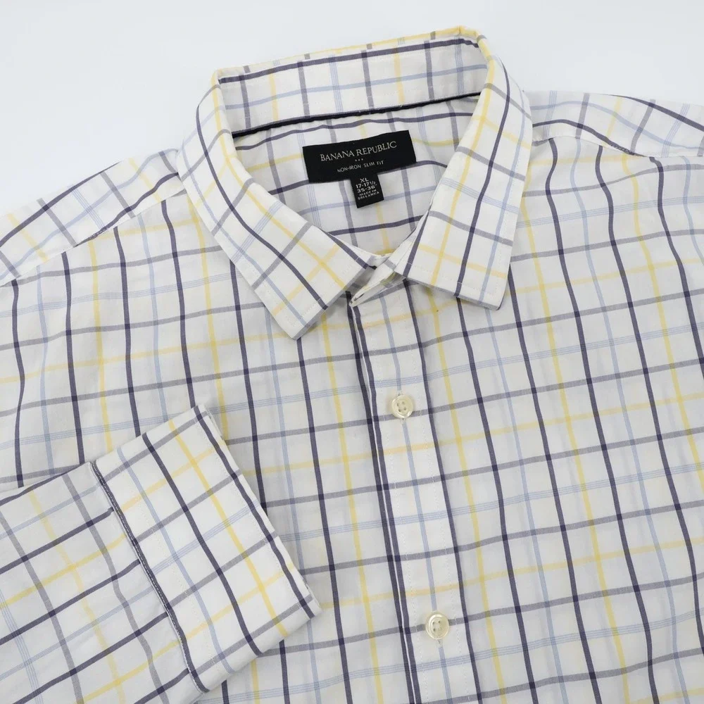 Banana Republic Non Iron Slim Fit Men's XL 17 35/36 Check‎ Dress Shirt